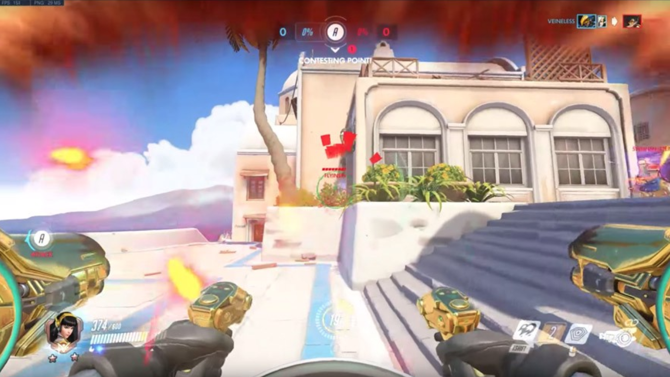 A view of the game Overwatch where there are damage indicators on the screen